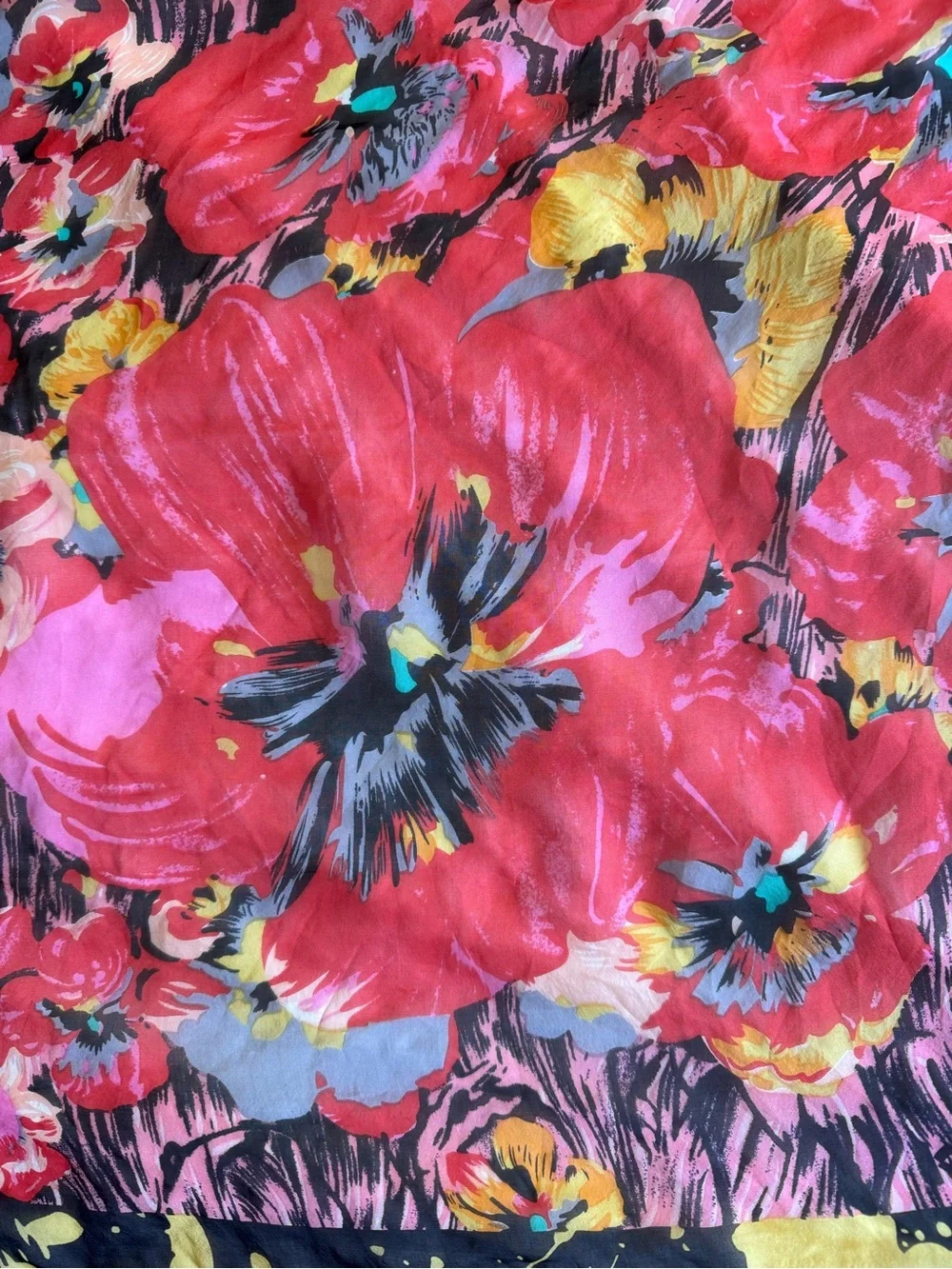 Vintage Kenzo Paris Oversized Mousseline Silk Poppy Floral Scarf Wrap 51x52